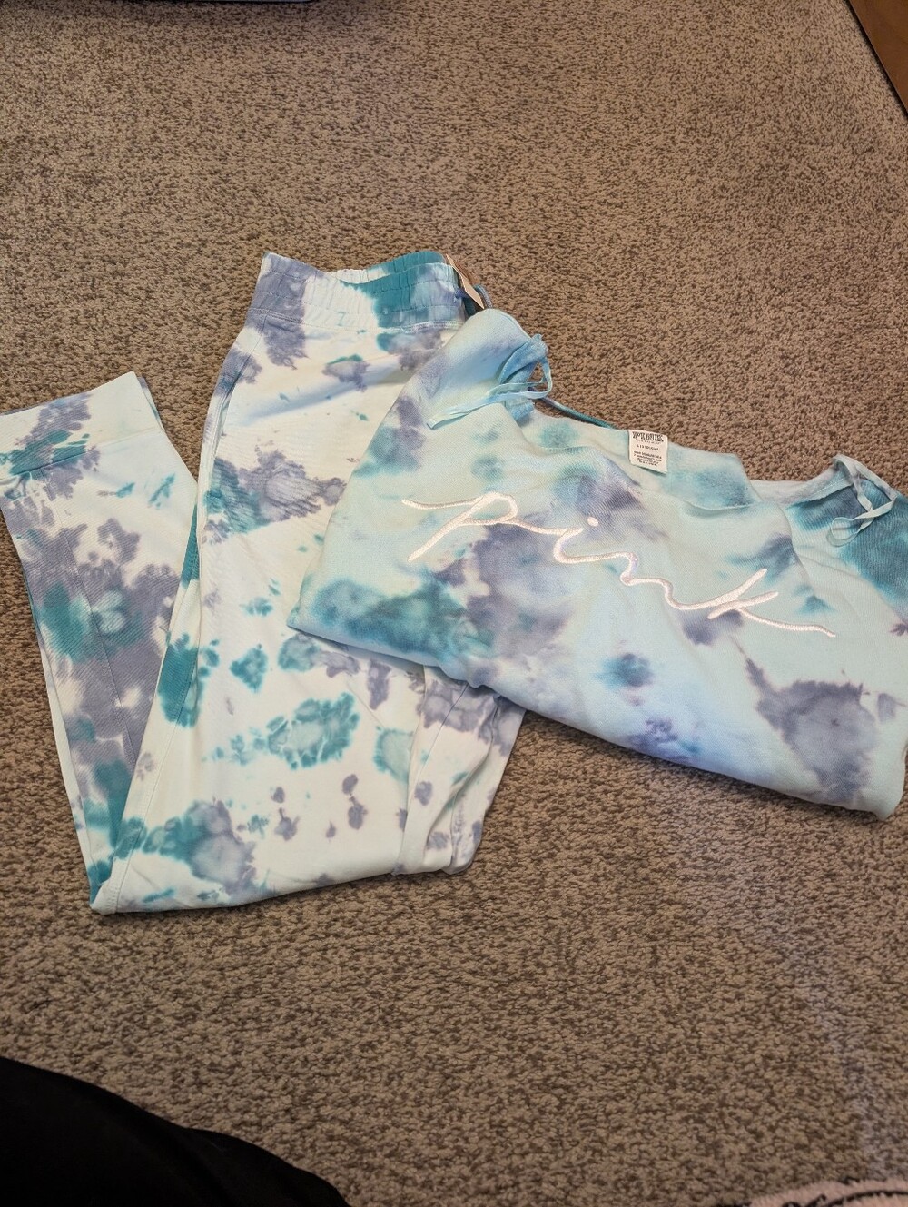 PINK Victoria's Secret Tie-Dye Sweatshirt and Leggings Set - Blue, Gray